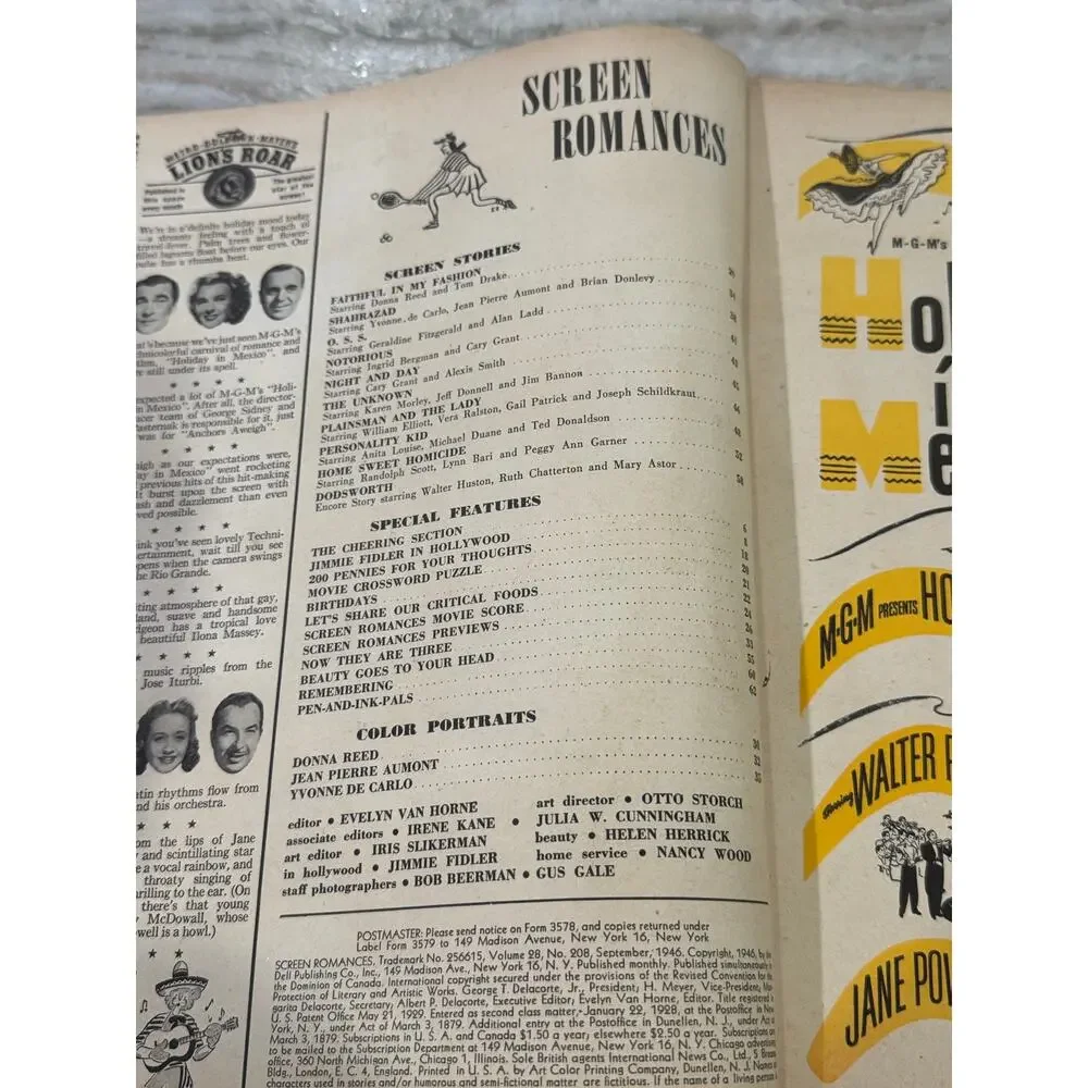 Vtg Screen Romances Magazine Sept. 1946 Alan Ladd Ads Fashion +